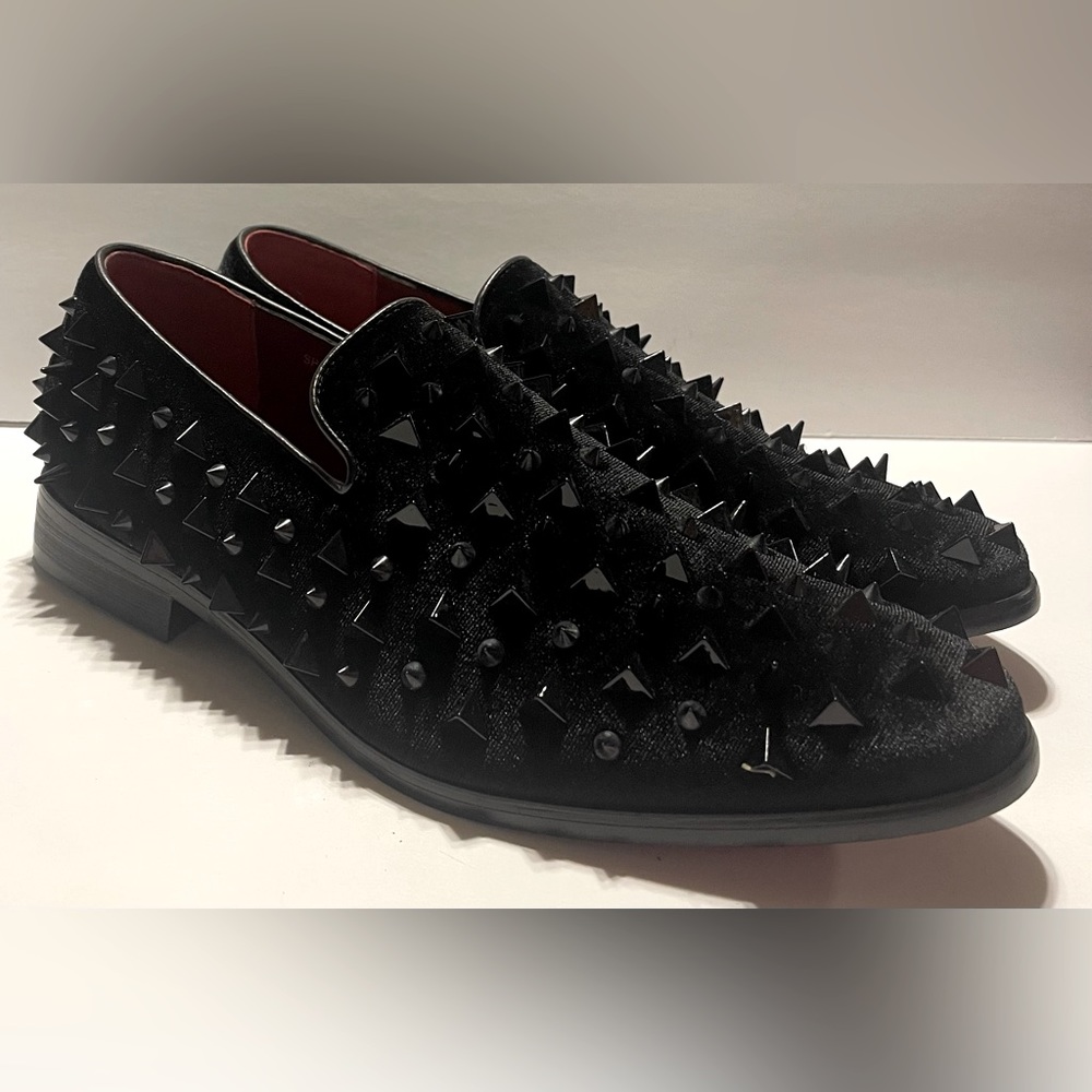 Men’s Enzo Romeo Paris Studded Formal Dress Loafers Size 10 Black Velvet